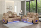Fortuner Modern 2pc Power Reclining Massager Sofa and Loveseat Set in Caramel Faux Leather