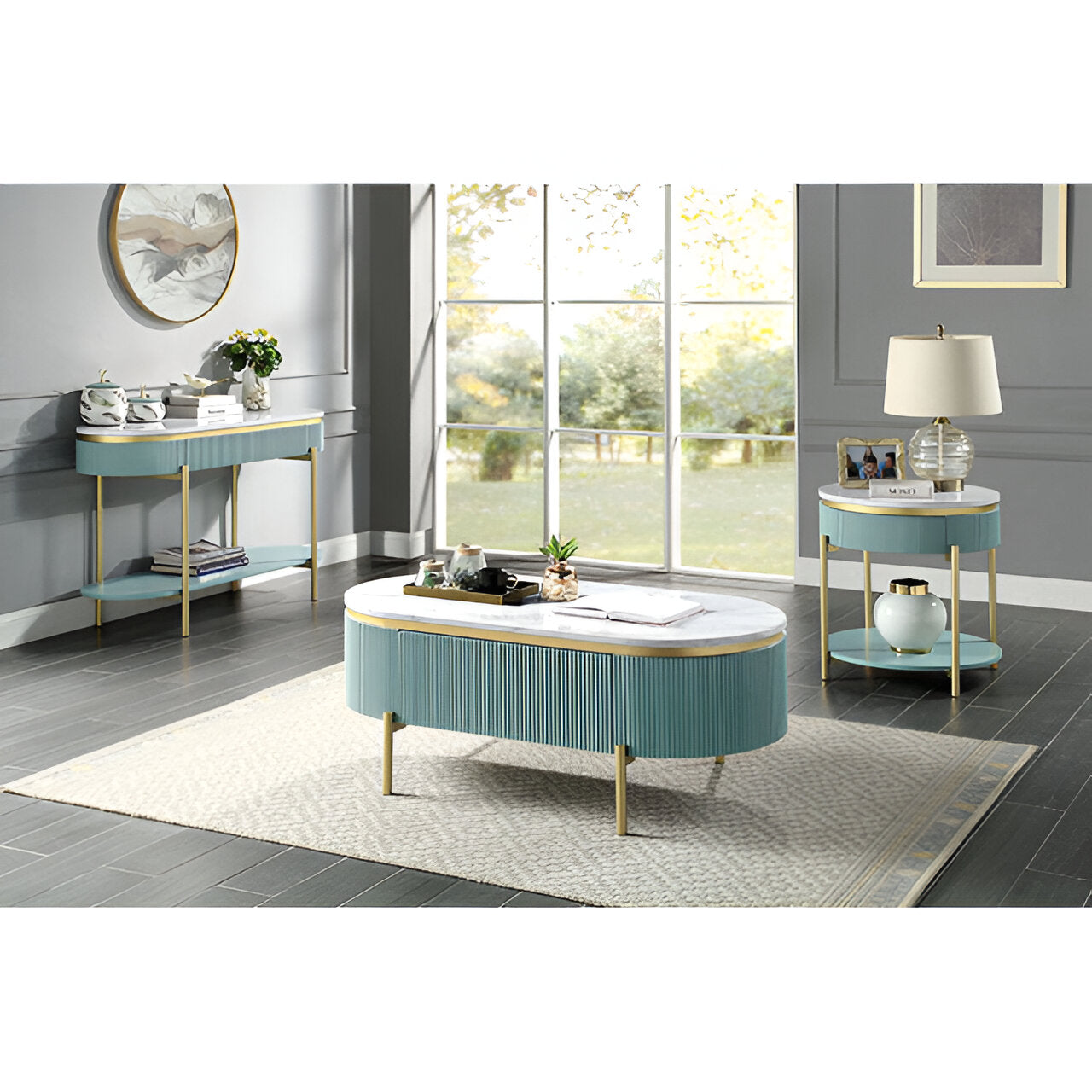 Teal Metal End Table - 23" Contemporary Living Room Table