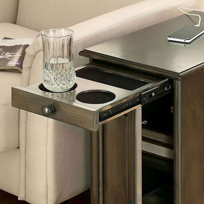 Gray Solid Wood Nightstand with USB Outlet - Bedroom Storage Table