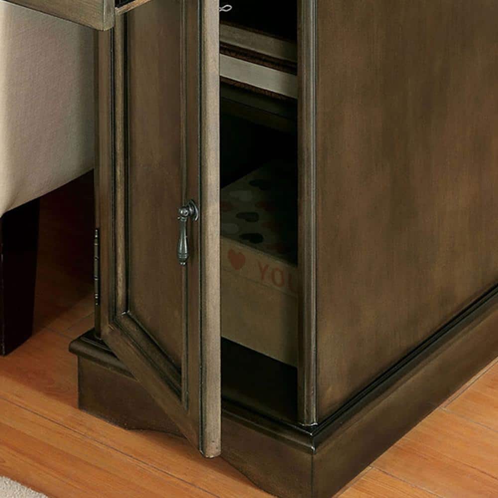 Gray Solid Wood Nightstand with USB Outlet - Bedroom Storage Table