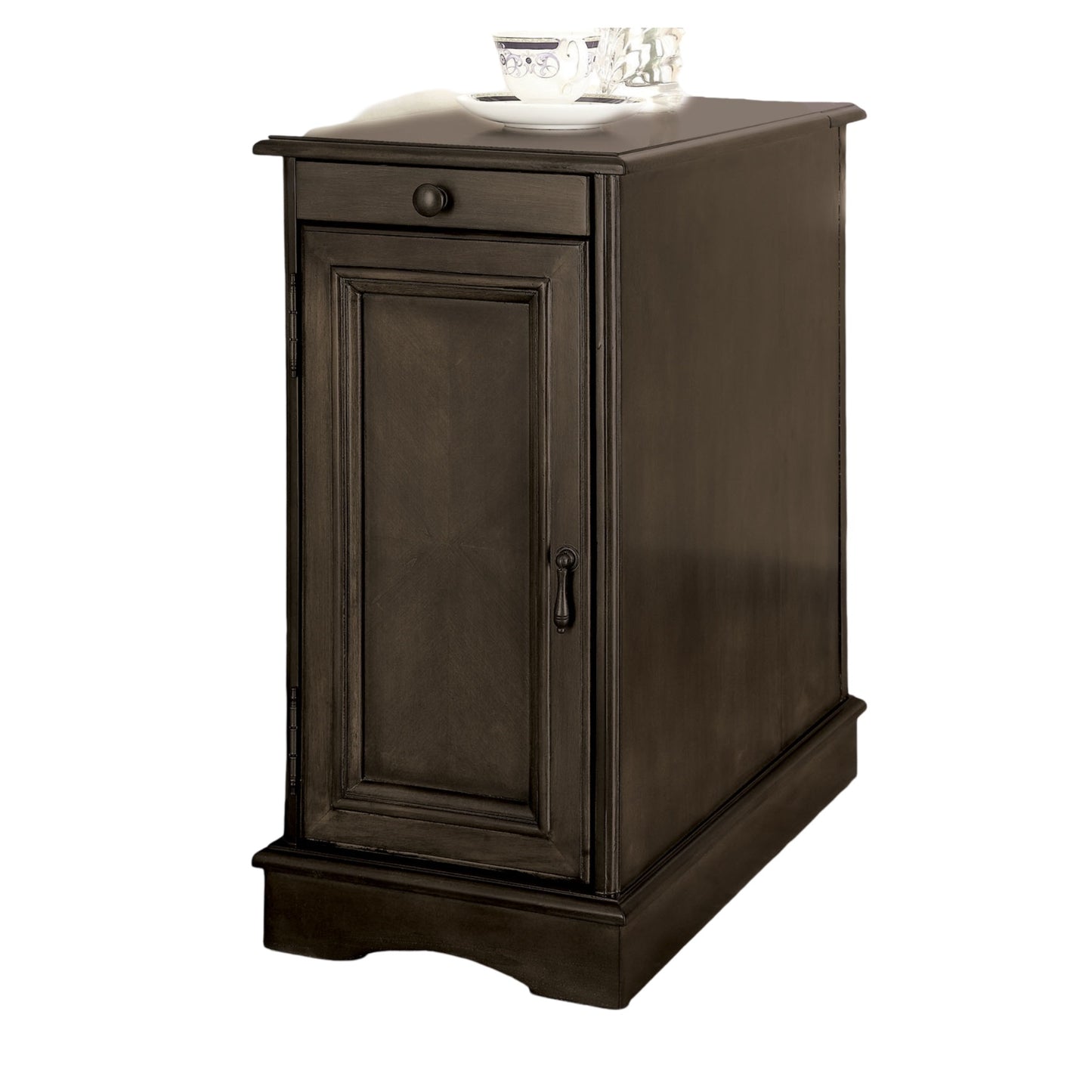 Gray Solid Wood Nightstand with USB Outlet - Bedroom Storage Table