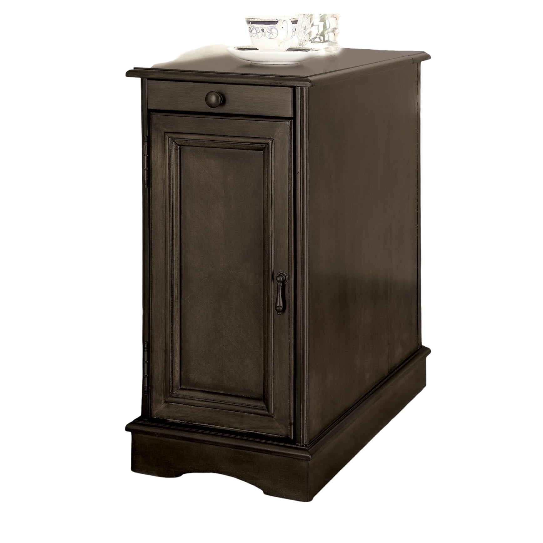 Gray Solid Wood Nightstand with USB Outlet - Bedroom Storage Table