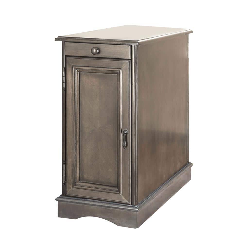 Gray Solid Wood Nightstand with USB Outlet - Bedroom Storage Table