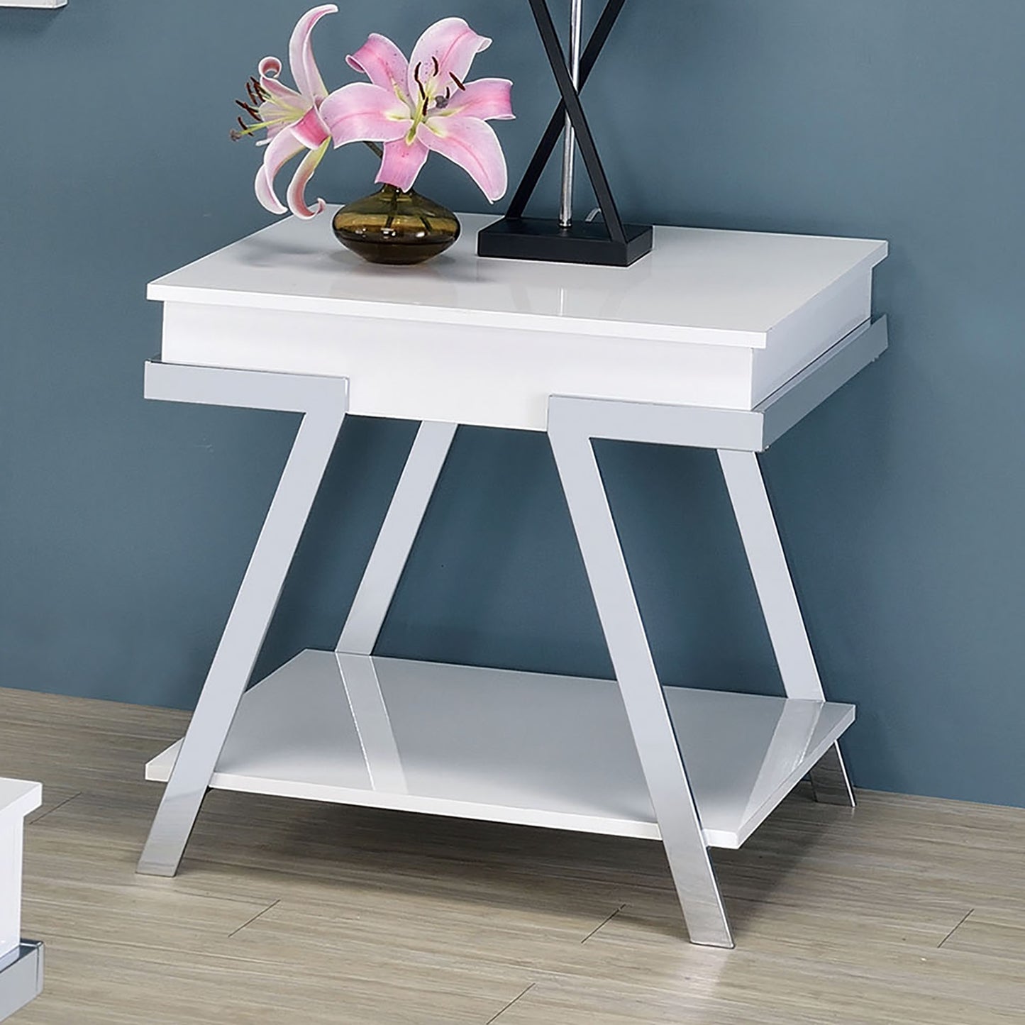 White Steel Rectangular End Table - 26" x 23.5"
