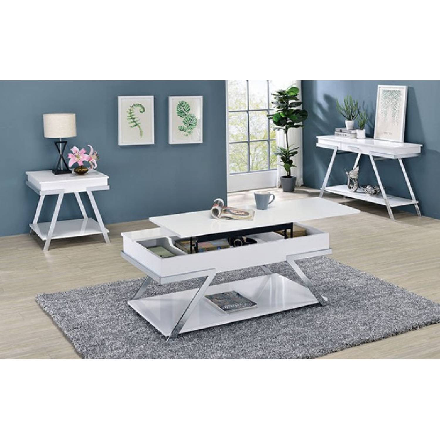 White Steel Rectangular End Table - 26" x 23.5"