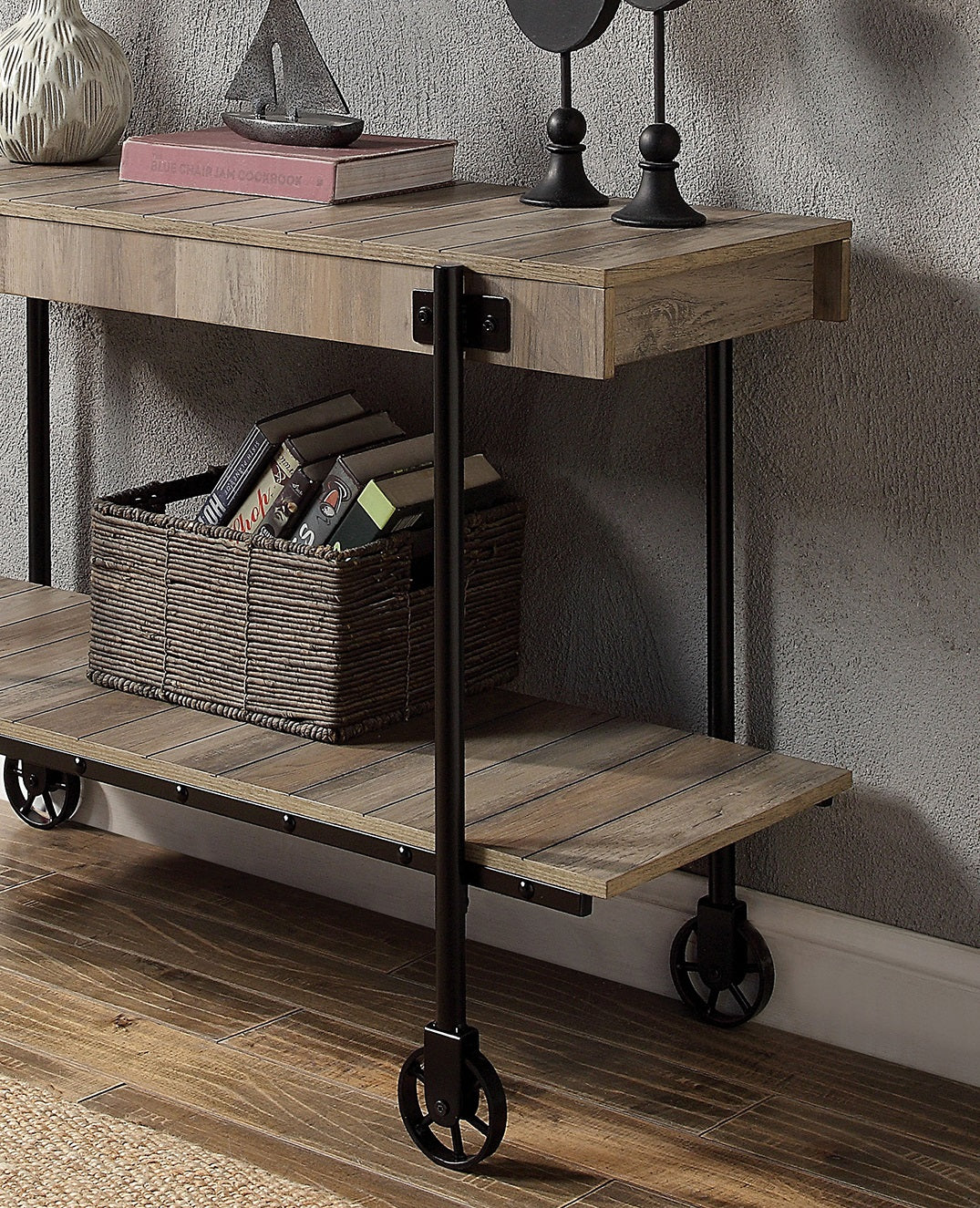 Black & Natural Steel Console Table - Rectangular Sofa Table