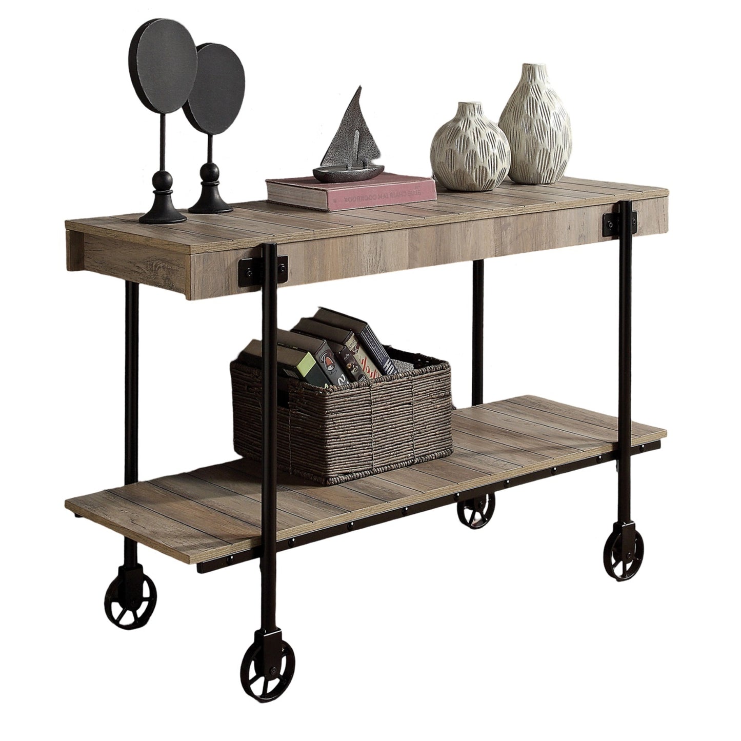Black & Natural Steel Console Table - Rectangular Sofa Table