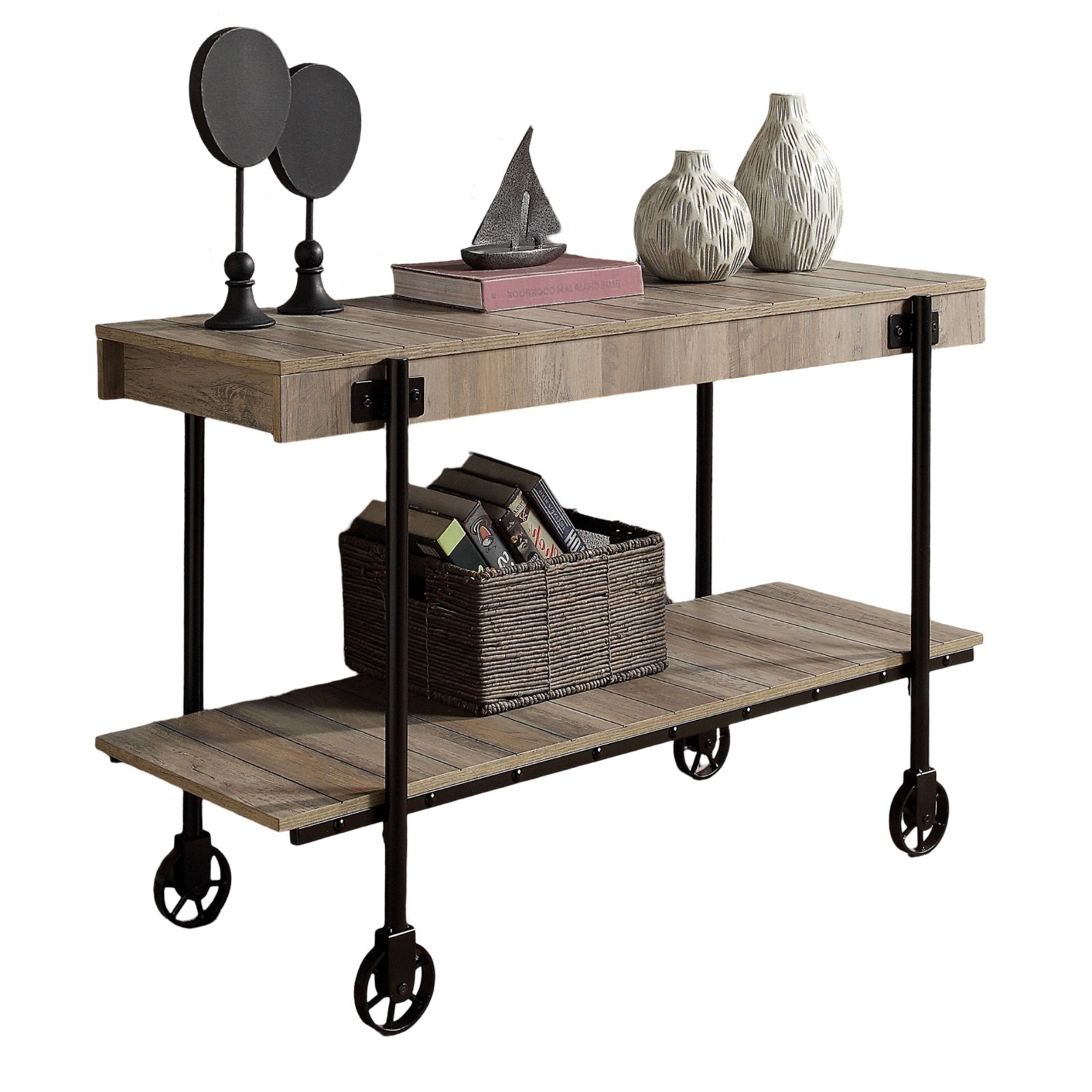Black & Natural Steel Console Table - Rectangular Sofa Table