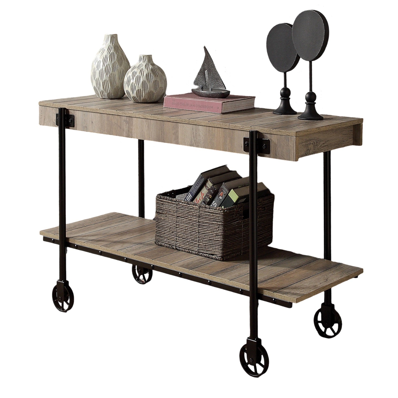 Black & Natural Steel Console Table - Rectangular Sofa Table