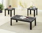 3pc Set Traditional Style Rectangular Coffee Table Square Shape End Table Wooden Legs Black Finish Faux Marble Top Wooden Furniture Gray Finish