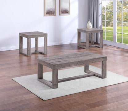 3pc Contemporary Cocktail Set 1x Rectangular Coffee Table and 2x Square End Table Rustic Brown Gray Tan Finish Living Room Wooden Furniture