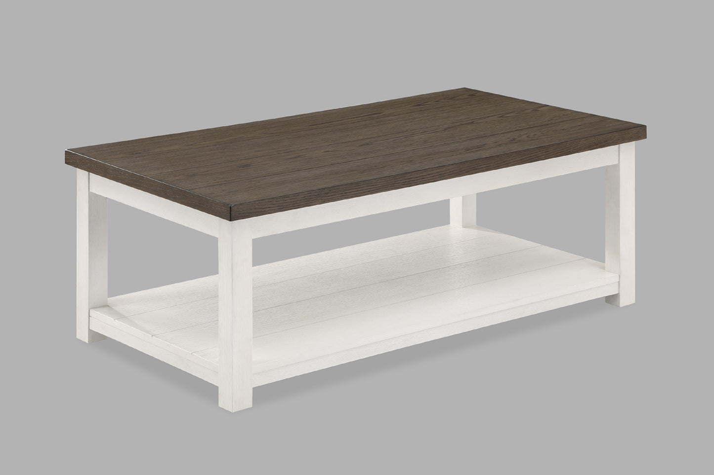 1pc Farmhouse Style Brown Coffee Table with White Base Rectangular Table Top Comes with Casters Wooden Living Room Furniture