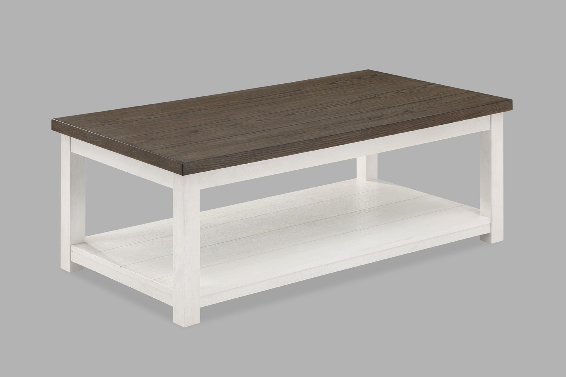 1pc Farmhouse Style Brown Coffee Table with White Base Rectangular Table Top Comes with Casters Wooden Living Room Furniture