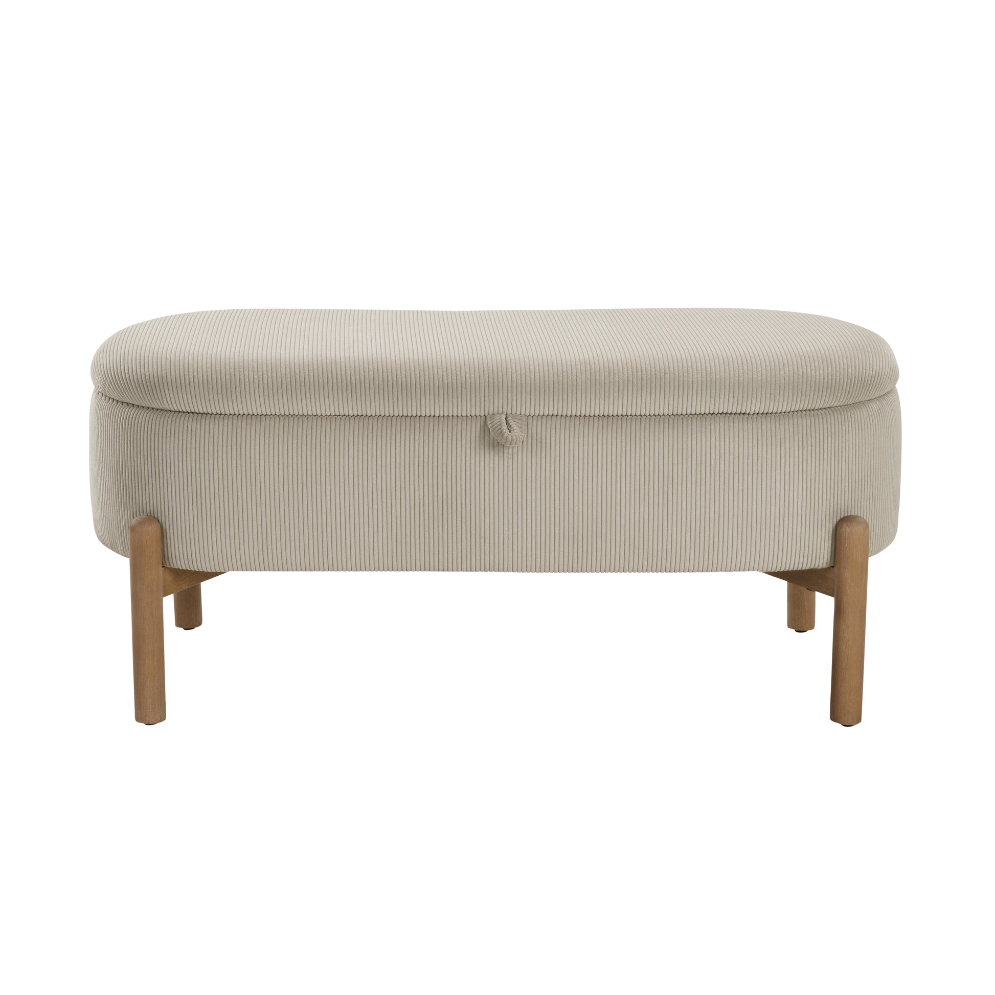 Storage Bench Taupe Cushioned Seat Corduroy Upholstery Lift Top Solid Wood Legs 1pc