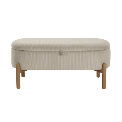 Storage Bench Taupe Cushioned Seat Corduroy Upholstery Lift Top Solid Wood Legs 1pc