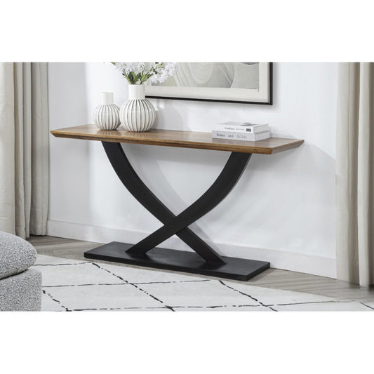 Living Room Wooden Console Table, Contemporary Style Sofa Table, Entryway Accent Table with Cross Legs Design, Natural/Espresso