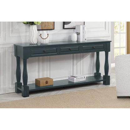 63" Long Console Table with Drawers and Shelf for Entryway, Hallway, Living Room, Acacia Wood Table, Navy