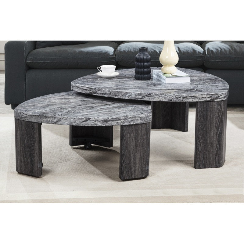 Granite Gray Triangle Faux Marble Coffee Table Set of 2, Modern Living Room Sofa Side Nesting Table Set