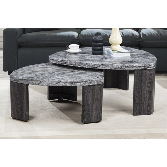 Granite Gray Triangle Faux Marble Coffee Table Set of 2, Modern Living Room Sofa Side Nesting Table Set