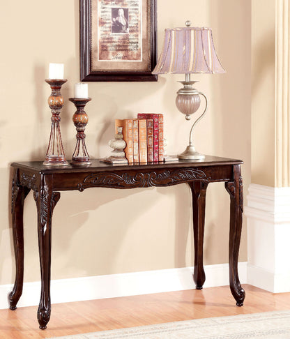 Transitional Style 1pc Sofa Table With Cabriole Legs Intricate Design Cherry Finish