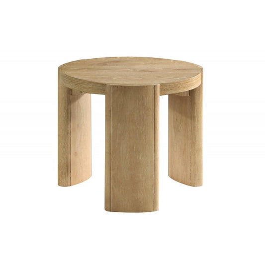 21 Inch Kepler Driftwood Finish Round Wood End Table, Modern Living Room 1Pc Sofa Side Table