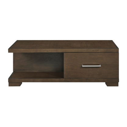 Modern Design Cocktail Table Espresso Finish Dovetail Drawer Shelf Contemporary Living Room Wooden Furniture 1pc Coffee Table