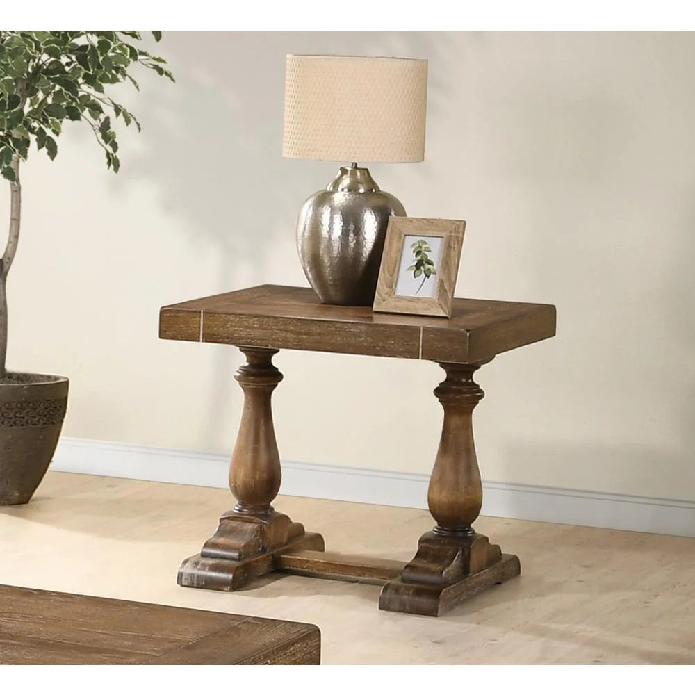 Transitional Wood End Table in Driftwood, Living Room Solid Wood Sofa Side Table