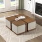 Contemporary Square Cocktail Table Set with 4x Upholstered Stools Brown Finish Wooden Furniture Coffee Table 1pc