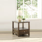 Modern Brown Finish End Table with Drawer Shelf Wooden Living Room Furniture 1pc Side Table Glass inset top