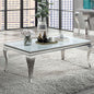 Contemporary White Glass Coffee Table - Silver Stainless Steel Legs
