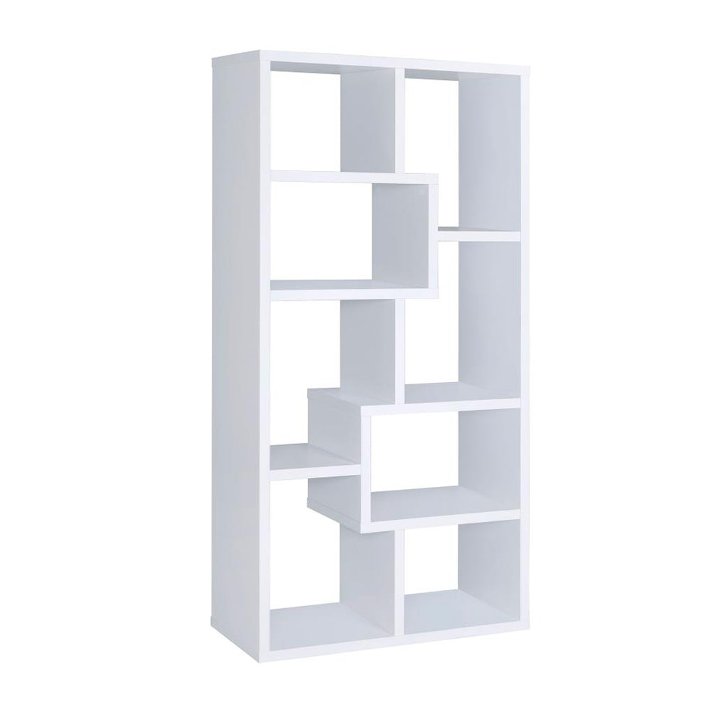 Multiple Geometric Rectangular 10-shelf Bookcase in White