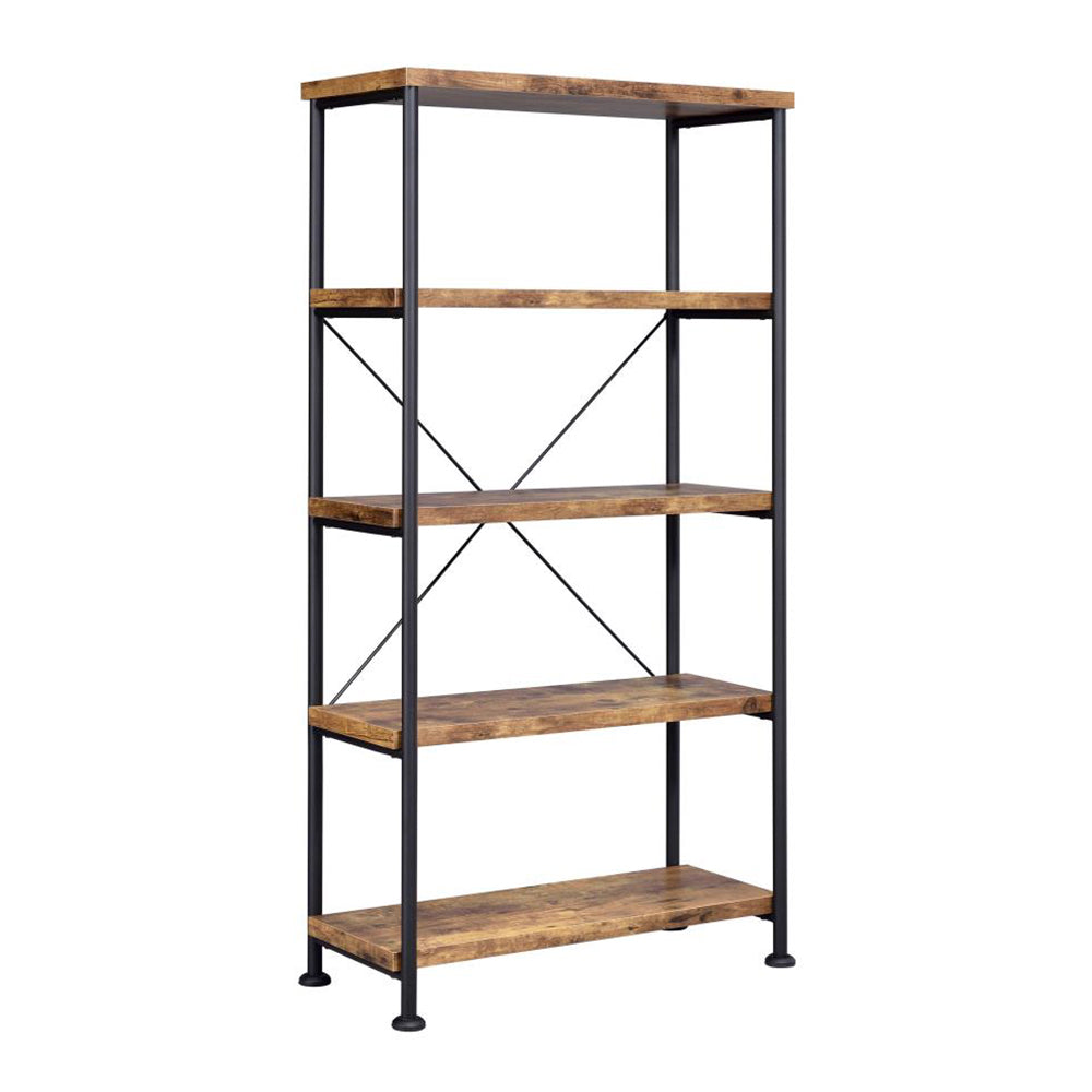 5-Shelf Bookcase in Antique Nutmeg and Black