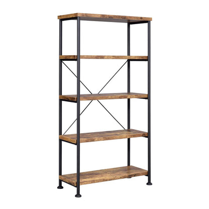 5-Shelf Bookcase in Antique Nutmeg and Black