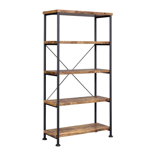 5-Shelf Bookcase in Antique Nutmeg and Black