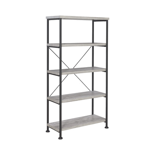 4-shelf Bookcase with Metal Frame in Grey Driftwood and Black