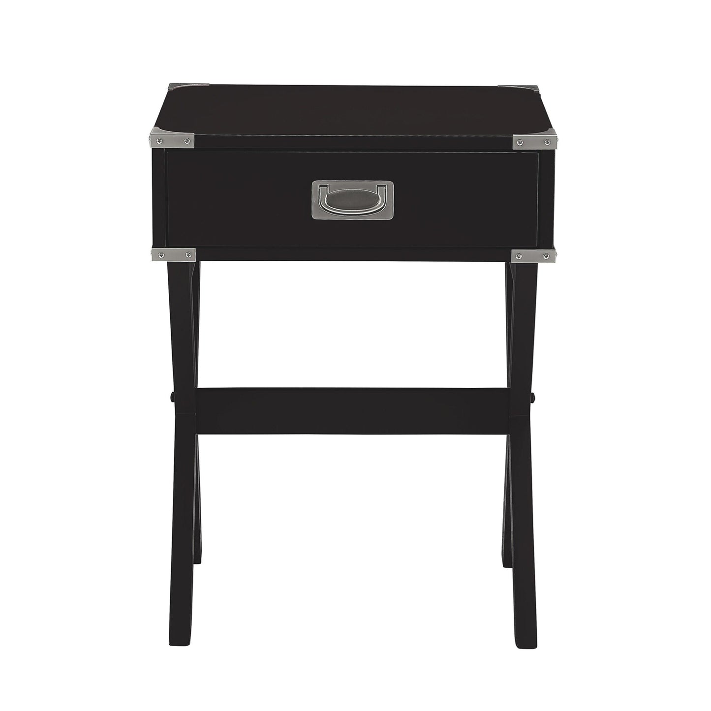 Side Table with Metal Corners, Black