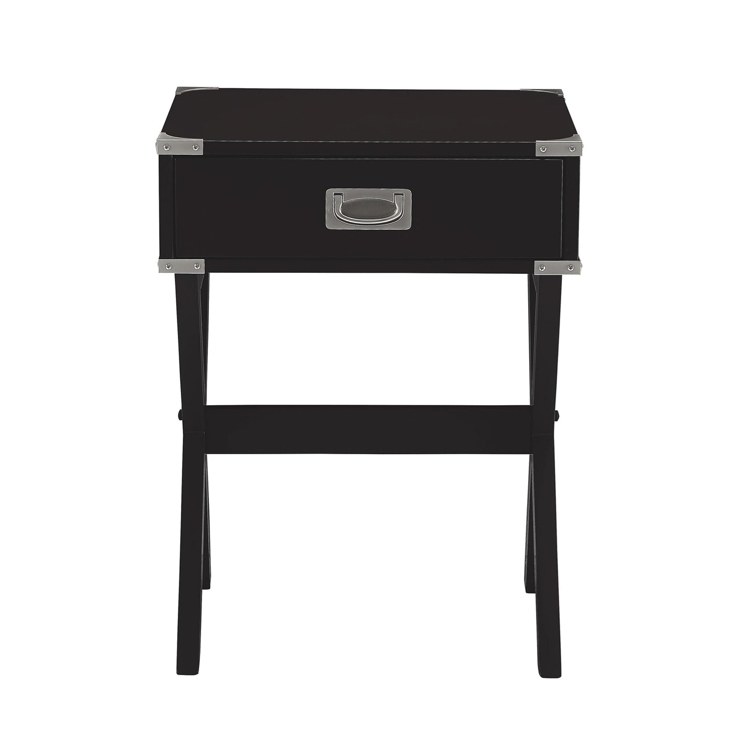 Side Table with Metal Corners, Black