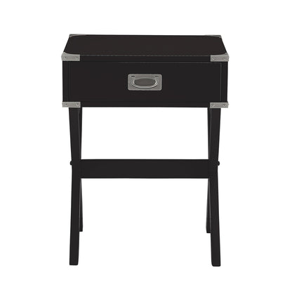 Side Table with Metal Corners, Black