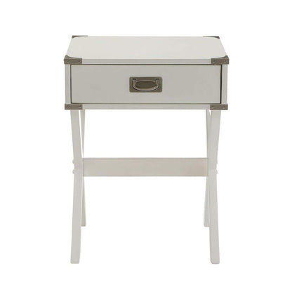 Side Table with Metal Corners, White