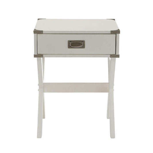 Side Table with Metal Corners, White
