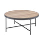 Round Wooden Top Coffee Table with Metal Frame, Weathered Gray Oak