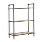 3 Tier Bookshelf with Metal Steel Tube, Antique Oak and Sandy Gray