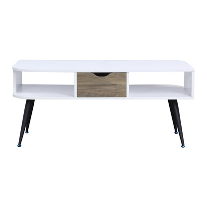 Rectangular Coffee Table with 1 Storage Drawer, White and Black
