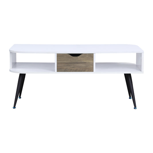 Rectangular Coffee Table with 1 Storage Drawer, White and Black