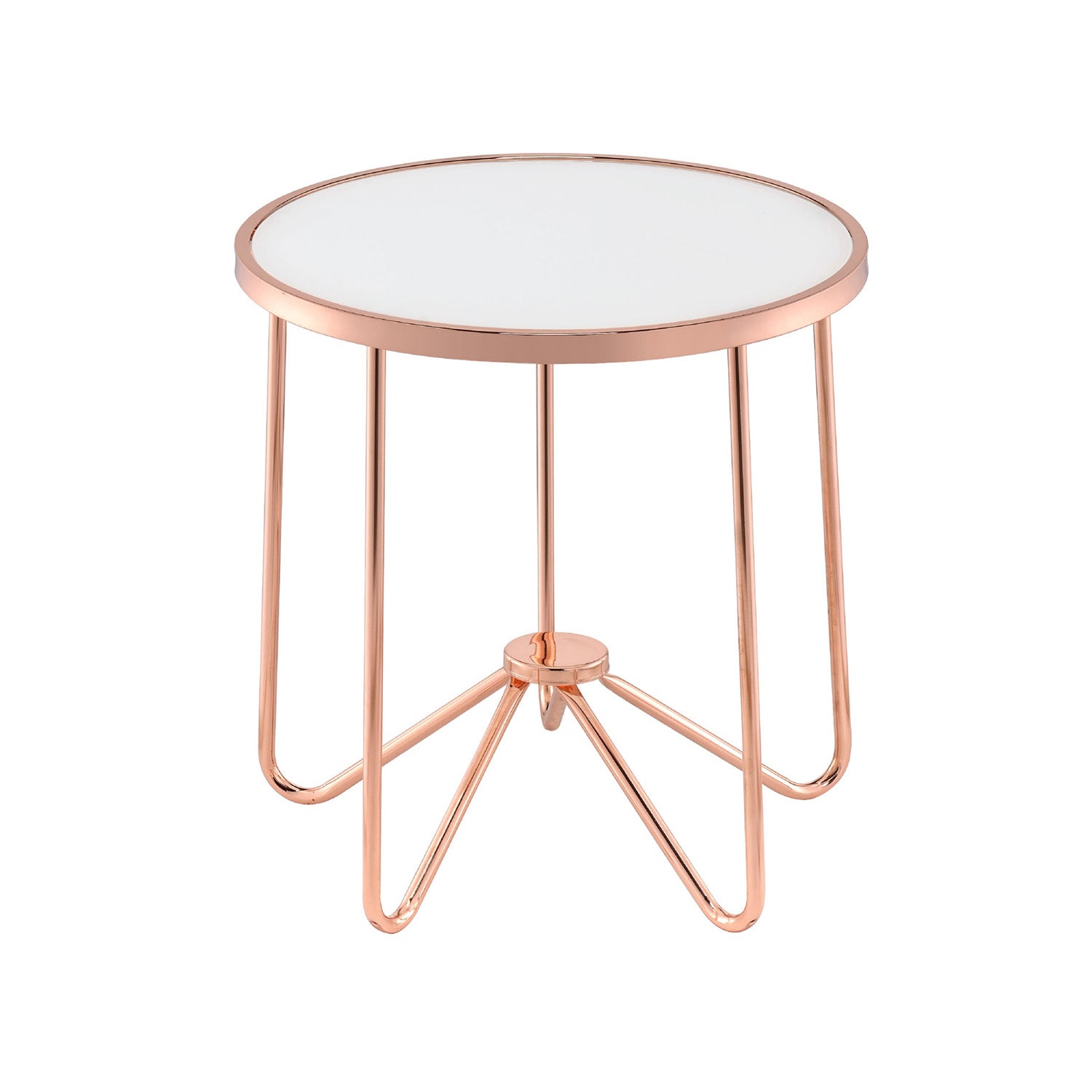 White Frosted Glass Top Round Table in Rose Gold Finish