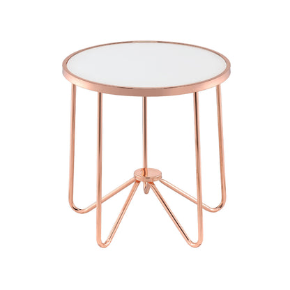 White Frosted Glass Top Round Table in Rose Gold Finish