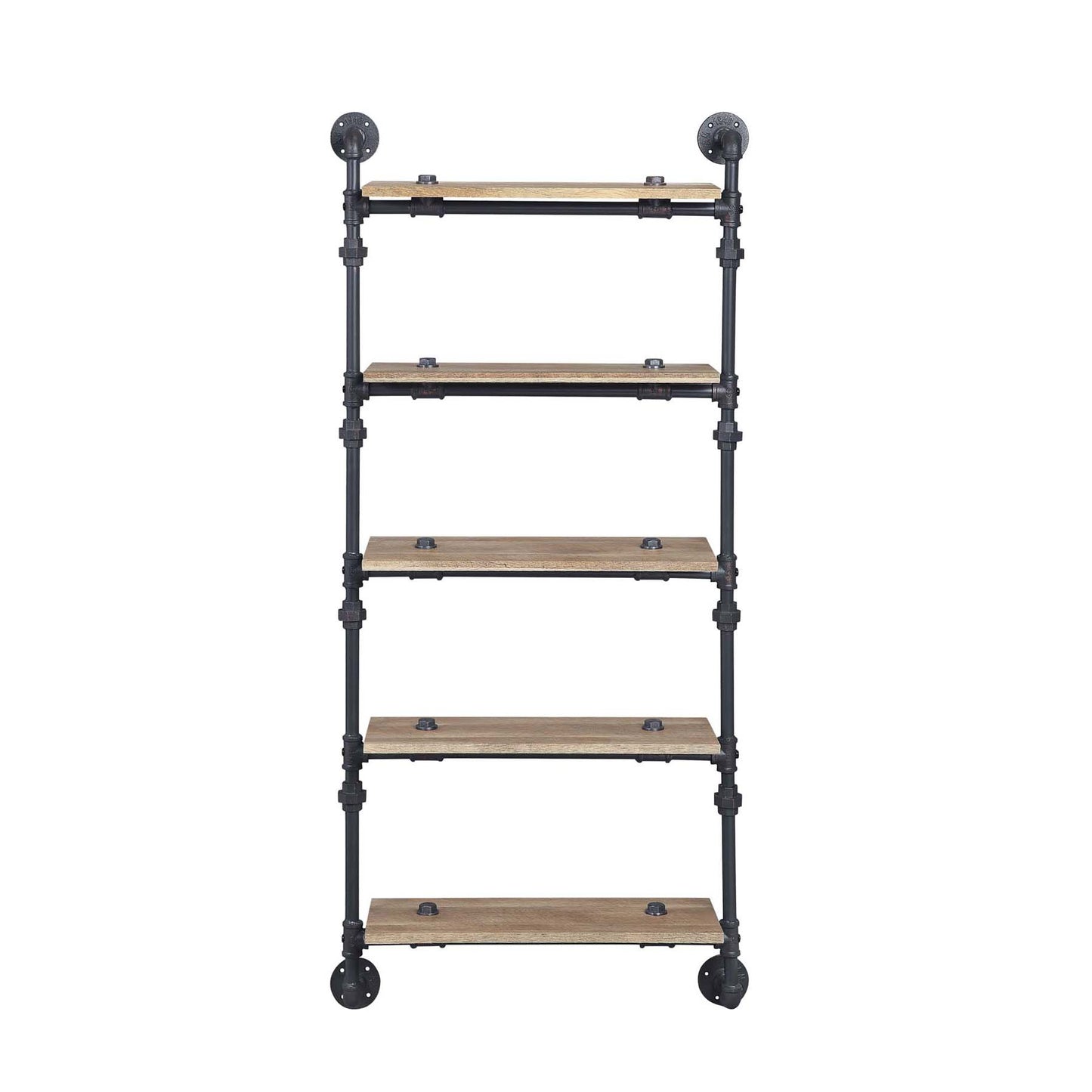 5 Tier Oak Floating Wall Shelves - Metal Frame