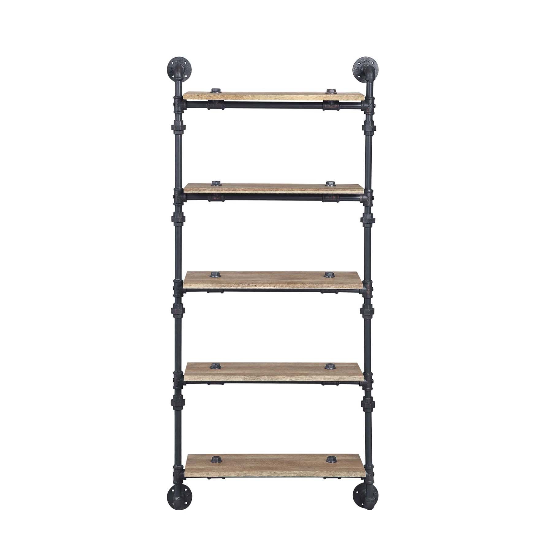 5 Tier Oak Floating Wall Shelves - Metal Frame