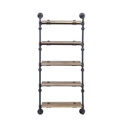 5 Tier Oak Floating Wall Shelves - Metal Frame
