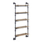 5 Tier Wall Shelf with Metal Tube, Oak and Sandy Black
